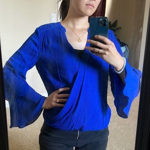 Blue blouse with tulip sleeves